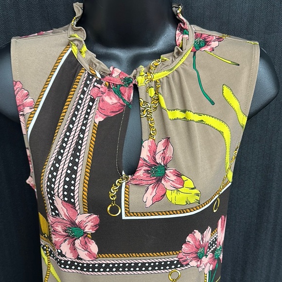 New York & Company Floral Keyhole Blouse - Brown and Pink - Picture 4 of 7